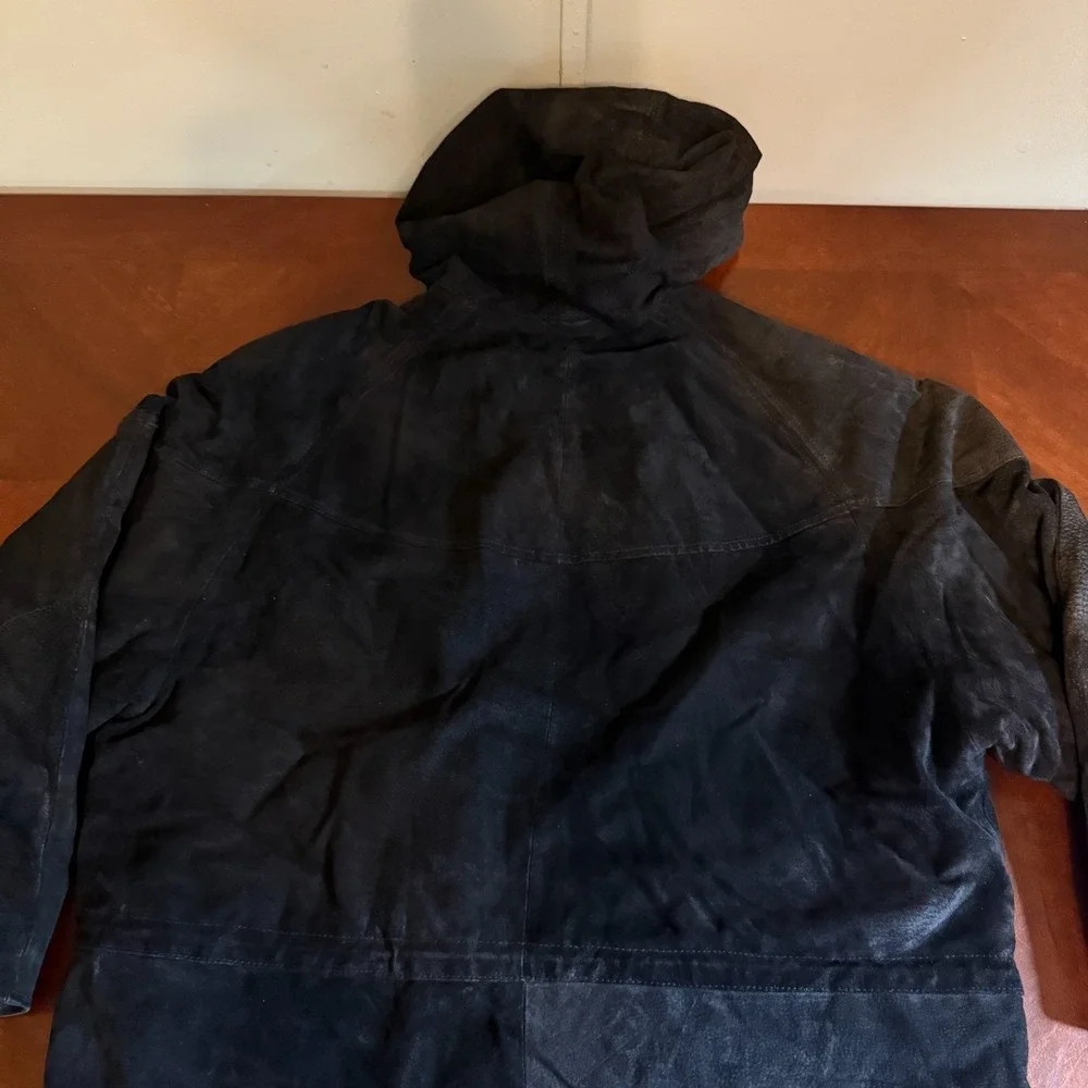 Vintage Wilsons Leather Black‎ Hooded Parka Jacket Mens Medium 90s